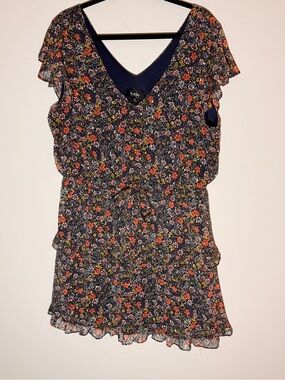 by & by Navy Floral V-Neck Tiered Ruffle Dress